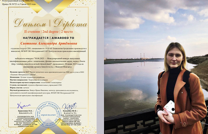 Дипломный проект Александры Свотневой отмечен Дипломами Международного конкурса