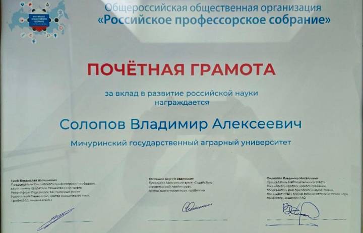 Владимир Солопов получил Почетную грамоту